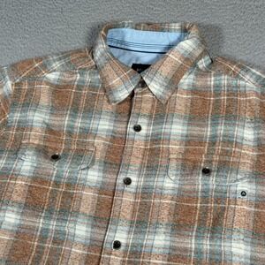 Marmot Shirt Mens Large Brown Tan Plaid Button Up Flannel Outdoor Hiking Pockets